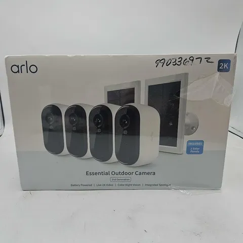Arlo 2K Essential Outdoor Camera 2nd Gen, 4 Cameras and 2 Solar Panels, White