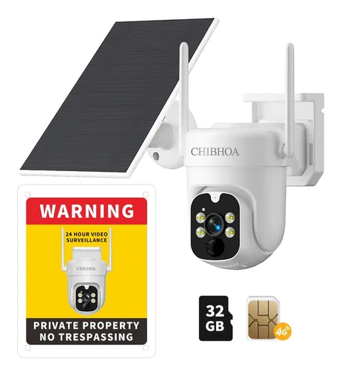 CHIBHOA 4G LTE Solar Camera, NO WiFi Needed, 2K Color Night Vision