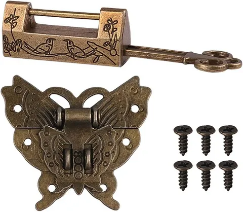 Small Chinese Locks with Key & Latch Hasp Set, Vintage Jewelry Gift Box Decor