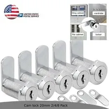 20mm Cabinet Cam Locks (2/4/8-Pack) Anti-Theft for Drawer, Furniture, File Box