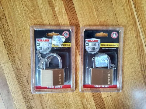 The Club UTL817 Lot Of 2 50mm Solid Brass Padlock, New, 2 Keys Each