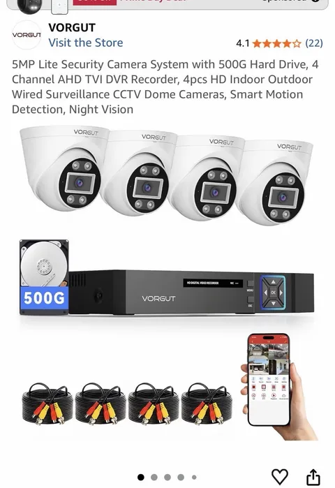 (607)5MP Lite Security Camera System with 500G Hard Drive, 4 Channel AHD TVI DVR