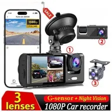 3 lenses Camara De Seguridad Dash Cam Para Auto Carro Delantero/Trasero/Interior