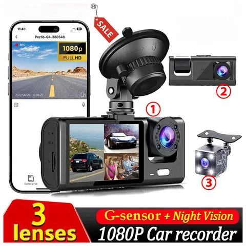 3 lenses Camara De Seguridad Dash Cam Para Auto Carro Delantero/Trasero/Interior