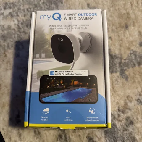 myQ Smart Outdoor Wired Camera Home Security OS White 1080p HD Night Vision