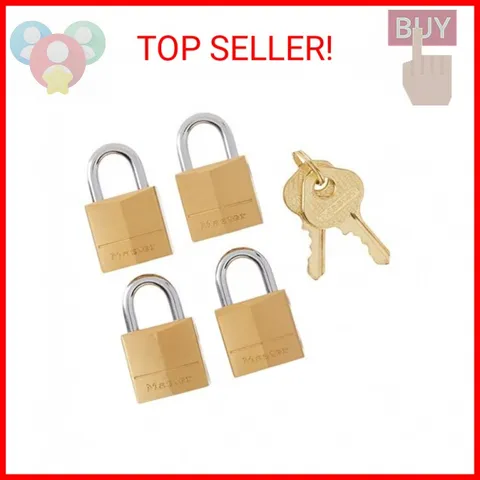 Master Lock Padlock, Solid Brass Lock, 3/4 in. Wide, 120Q (Pack of 4-Keyed Alike