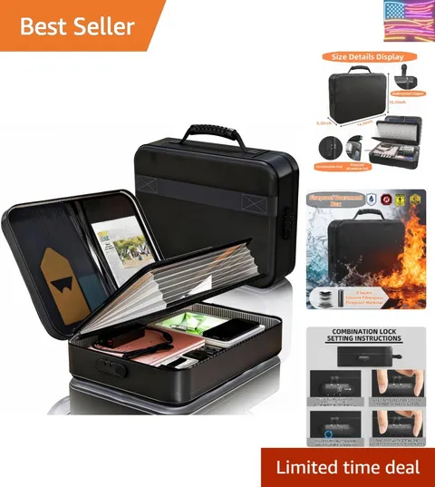Fireproof Document Box Soft-Shell with Lock & Waterproof Zipper, 5200°F Safe ...