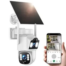4G LTE Cellular Security Camera, Dual Lens 360° PTZ, Auto Tracking, Night Vision