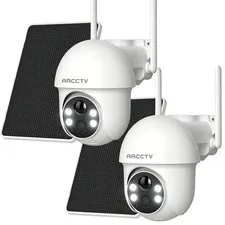 2K Solar Security Cameras Wireless Outdoor 360° View Pan/Tilt Color Night Vision