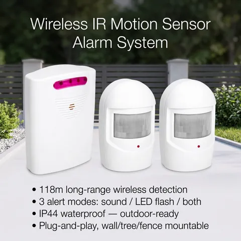 Wireless Driveway Alarm 3Alert Modes LED Flash& 4Ring Tones Home Security