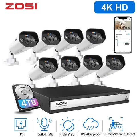 16CH 4K Spotlight Poe Security Camera System, 16Pcs 5MP Poe IP Cameras Outdoor I