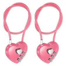 Combination Padlock (11.8 Inch, Pink)(2 Pcs), 3-Digit Heart Shaped Combo Padlock