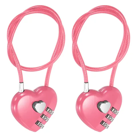 Combination Padlock (11.8 Inch, Pink)(2 Pcs), 3-Digit Heart Shaped Combo Padlock