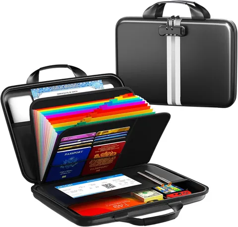 Fireproof Document Organizer with Lock, Rigid EVA File Box with 13-Pocket Accord