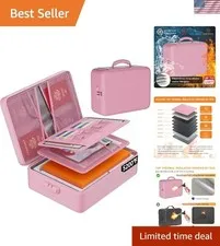 Luxury 5200°F Fireproof Document Organizer with Lock - Stylish Pink, Portable