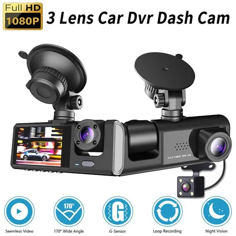 FHD 1080P Car 3 Lens Dash Cam Front/Rear/Inside Video Recorder Camera G-sensor