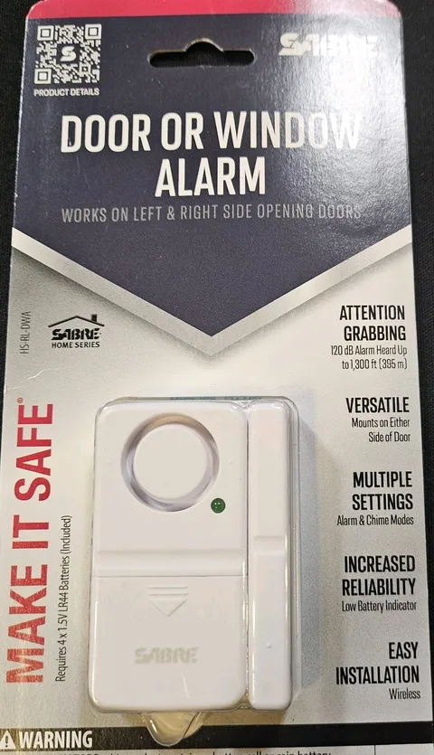 SABRE Door or Window Alarm - 120dB Siren, Easy Install, Battery Included, Home S