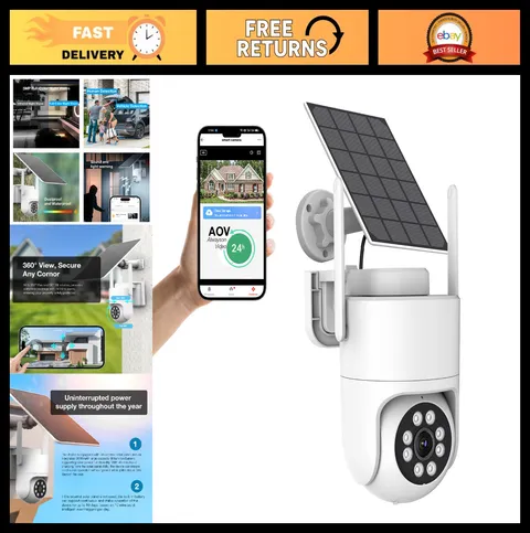 5MP Wireless Solar Security Camera - 3K AOV, 360° View, Night Vision, APP Alarm,