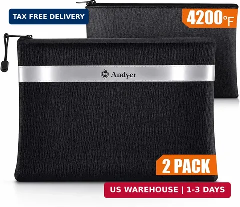 Andyer Fireproof Money Bag for Cash, 2 Pack Fire Proof Bag for Documents | 13.4"