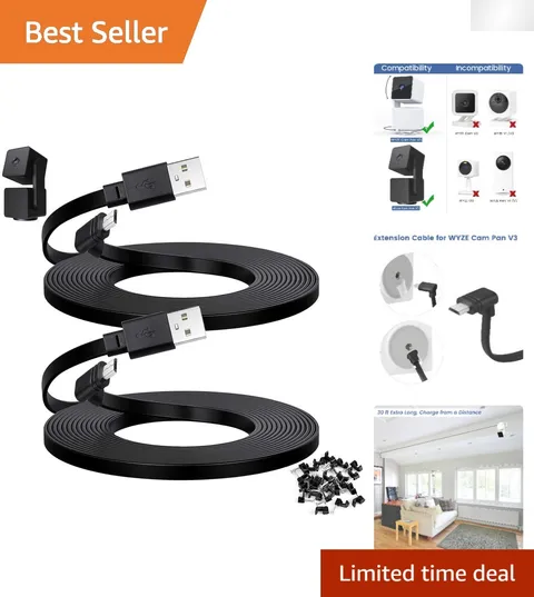 Outdoor 30 ft Flat Power Cord for WYZE Cam Pan V3 - Effective Security Solution