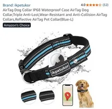 AirTag Dog Collar,IP68 Waterproof Case AirTag Dog Collar, Large black/blue 