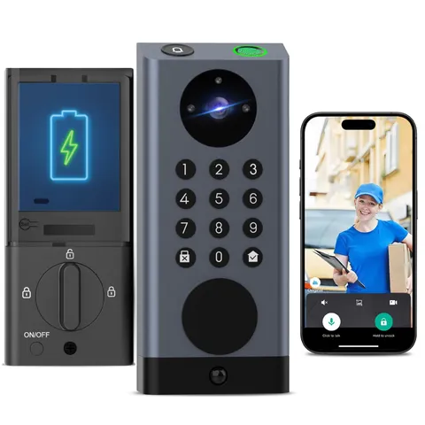Smart Lock with Camera & Video Doorbell Keyless Entry Deadbolt with PIR Motio...