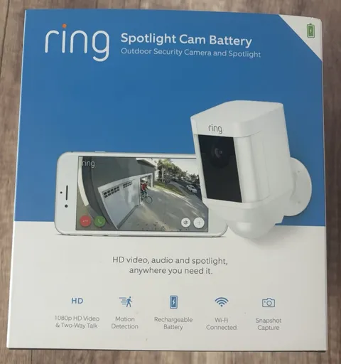 Ring Spotlight Cam Battery White Outdoor Wi-Fi Security Camera Motion
