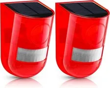 Red Solar Motion Detector Alarm - 129dB Siren, Flash Warning