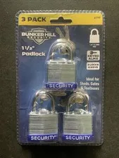Bunker Hill Security 1.5” Keyed-Alike Padlocks 3 Locks Six Keys Hardened Steel