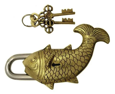 Fish Shape Vintage Style Door Lock Handcrafted Brass Trick Padlock Home Décor