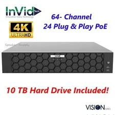 InVid VN4A-64X24/10TB 64 Channel 24 PoE NVR 10TB HDD 4K 384/200 Mbps 4 HD Bays