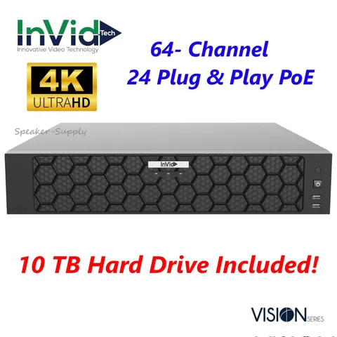 InVid VN4A-64X24/10TB 64 Channel 24 PoE NVR 10TB HDD 4K 384/200 Mbps 4 HD Bays