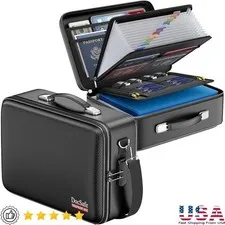 Fireproof & Water-Resistant Document Box W/ Lock Portable Safe Laptops Valuables