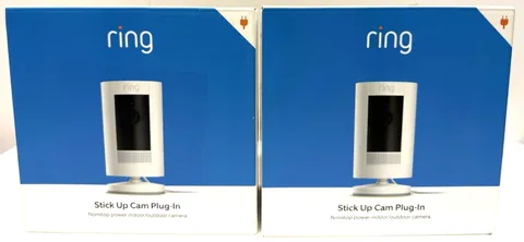 2-Pack NEW Ring Stick Up Cam Plug-In Wired Indoor Outdoor Security Camera White