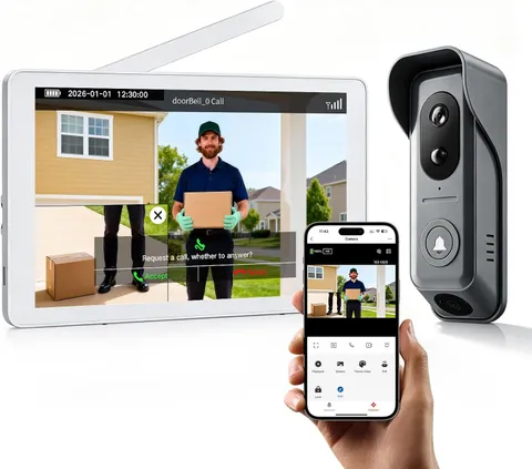 Wifi Dual Cameras Video Doorbell with Monitor, Wireless Video Intercom System wi