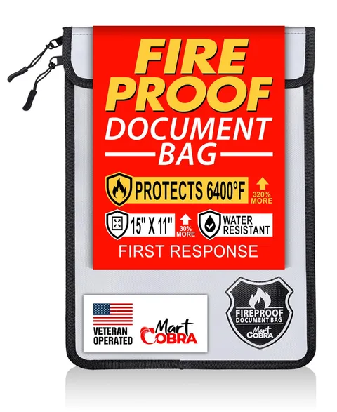 Fireproof Document Bag with Zipper Fire and Waterproof Document Storage Firep...