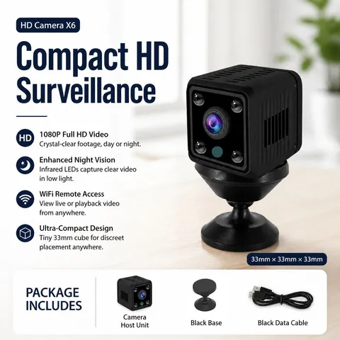 Portable Small Square Camera with 360° Rotating Bracket for Indoor Home Security