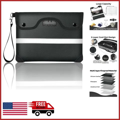Fireproof Document Bag with Combination Lock for Cash Passports A5 Size