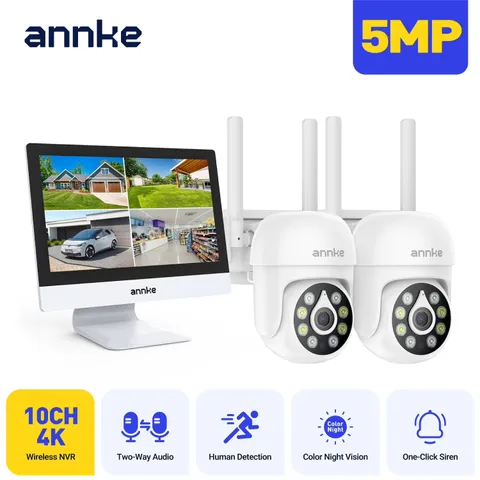 5MP Solar Security Camera 10CH NVR WiFi PTZ PIR Color Night Vision 2.4G 5.8G