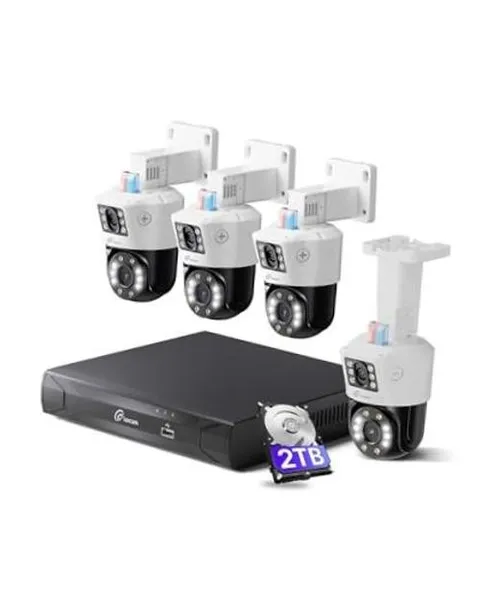 Dual-Lens 4K PoE Security Camera System, 8CH 8MP H.265+NVR with 4pcs Pan/Tilt