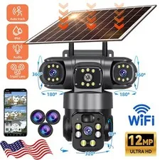 Solar Battery Powered Wireless WiFi Home Security Camera System Outdoor Pan/Tilt