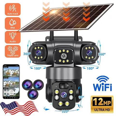Solar Battery Powered Wireless WiFi Home Security Camera System Outdoor Pan/Tilt