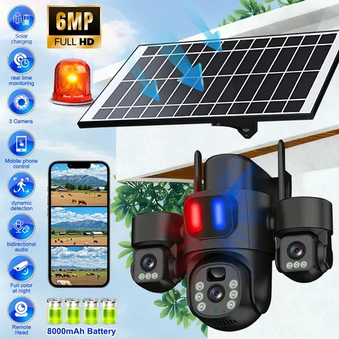 3 Lens Solar Battery Powered Wireless WiFi Outdoor Pan/Tilt Home Security Camera