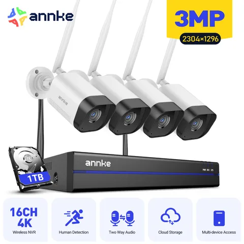 ANNKE 16CH 4K NVR 1TB Wireless 3MP Two Way Audio Security Camera System Outdoor