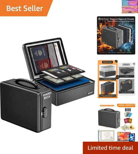 Fireproof Document Box, Hard Case File Box with Fireproof Zipper＆Lock, 6400°F...
