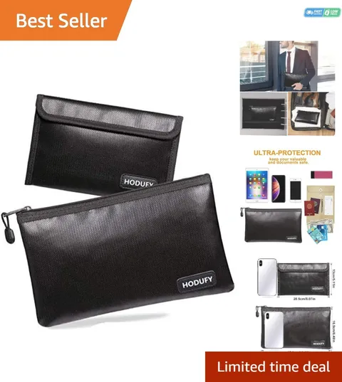 Portable 10.6” Fireproof Document Bag - Secure Zipper Wallet for Valuables