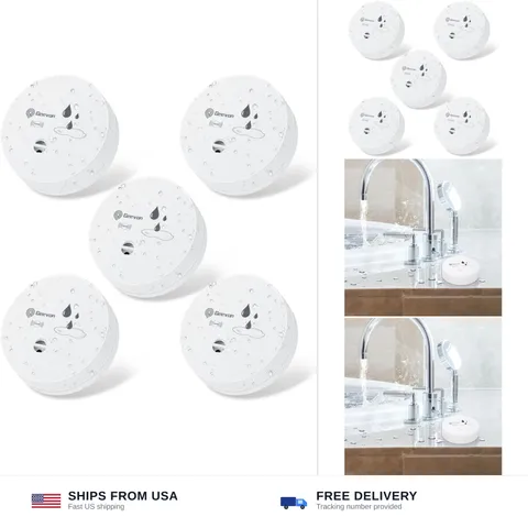 Geevon 5 Pack Water Leak Detectors, 100dB Water Sensor Alarms Flood Detector ...