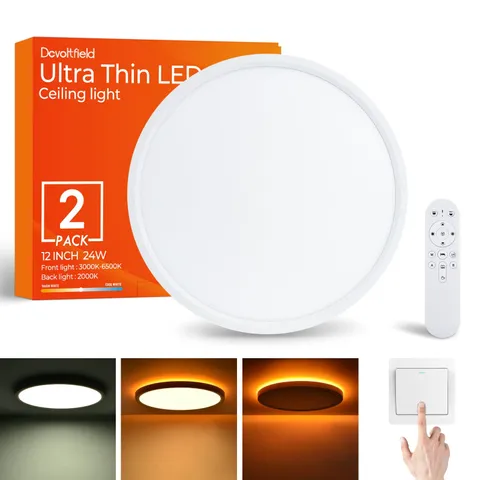 2Pack Dimmable LED Flush Mount Ceiling Light 12Inch-2Pack, White-Night