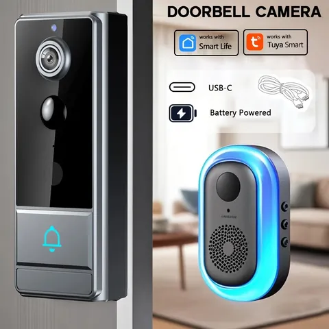 1080P Wireless Video Doorbell with PIR Detection. 2.4G Wifi, Night Vision, Voice