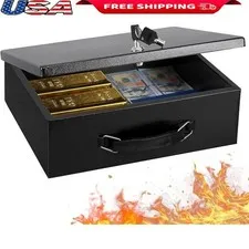 Fireproof Storage Safe Box Portable Key Lock Durable Insulation Security Chest